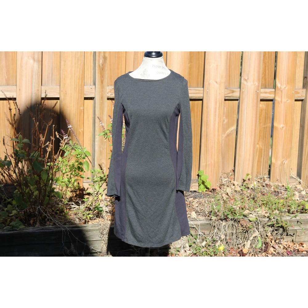 Sahalie Gray and Navy 3/4 Sleeve Side Panel Dress Women Size Small